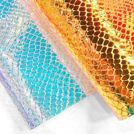 Iridescent Rainbow Snakeskin Holographic PVC Craft Fabric - Perfect for Artistic Creations - Très Elite