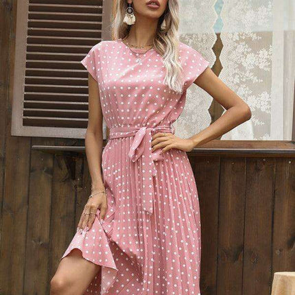 Jakoto Women's Chic Polka Dot High-Waisted Midi Dress with Short Sleeves - Très Elite