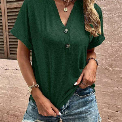 Jakoto Women's Stylish Short-Sleeve Button-Up Top - Effortlessly Chic and Comfortable - Très Elite