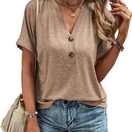 Jakoto Women's Stylish Short-Sleeve Button-Up Top - Effortlessly Chic and Comfortable - Très Elite