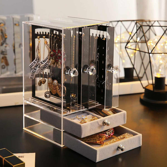 Jewelry Display Case with Adjustable Panels and Dust-Proof Protection