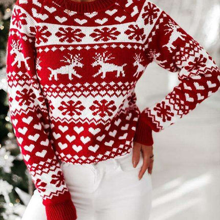 Joyful Holiday Reindeer Pattern Women's Christmas Sweater
