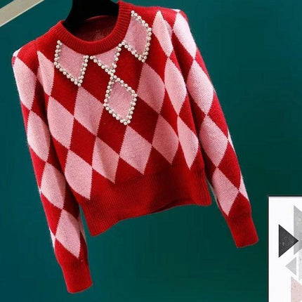 Korean Chic Diamond-Embellished Autumn Sweater - Très Elite