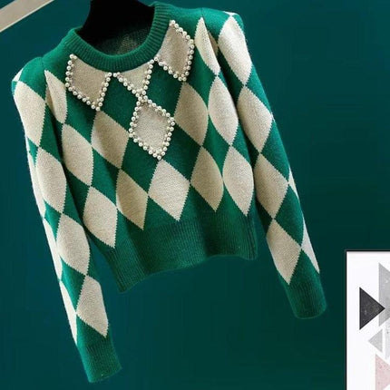 Korean Chic Diamond-Embellished Autumn Sweater - Très Elite