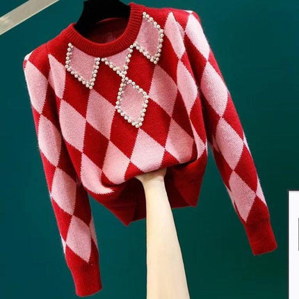 Korean Chic Diamond-Embellished Autumn Sweater - Très Elite