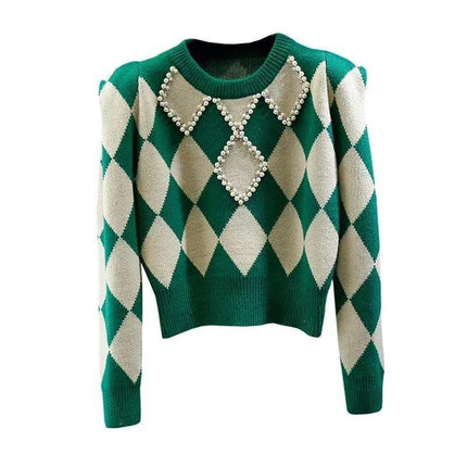 Korean Chic Diamond-Embellished Autumn Sweater - Très Elite