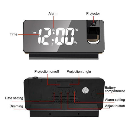 LED Digital Projection Alarm Clock with Silent Mechanism and Temperature Display for Modern Living Spaces - Très Elite