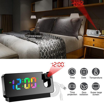 LED Digital Projection Alarm Clock with Silent Mechanism and Temperature Display for Modern Living Spaces - Très Elite