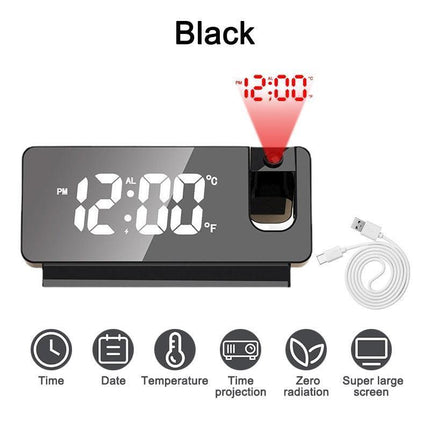 LED Digital Projection Alarm Clock with Silent Mechanism and Temperature Display for Modern Living Spaces - Très Elite