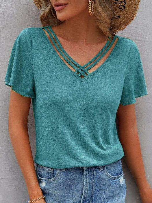 Chic V-Neck Tee with Cross Straps - Effortless Everyday Elegance