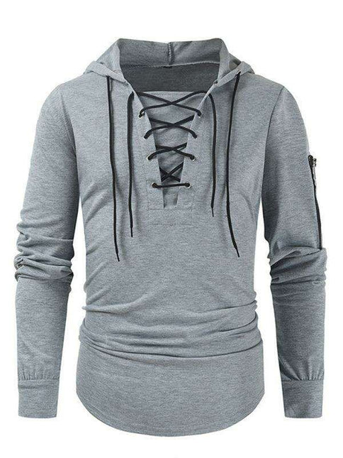 Lace-Up Detail Hooded Sweatshirt for Men: The Ultimate Stylish Casual Essential - Très Elite