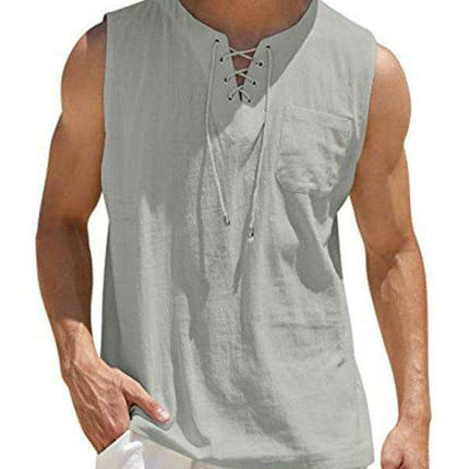 Lace-Up Sleeveless Athletic Tank Top - Stylish Casual Essential for Men