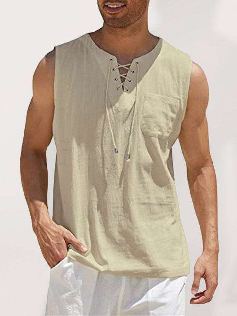 Lace-Up Sleeveless Athletic Tank Top - Stylish Casual Essential for Men