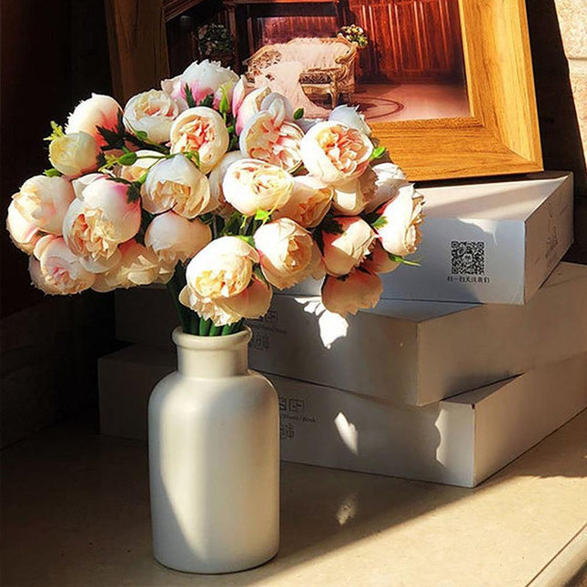 Lavish Silk Peony & Tea Rose Floral Display - 27 Realistic Blooms for Home, Garden & Event Decor