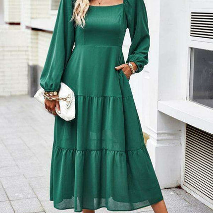 Layered Elegance Square Neck Maxi Skirt