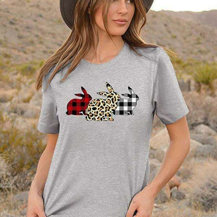 Leopard Print Bunny Graphic T-Shirt - Stylish Women's Casual Wear for Everyday Elegance