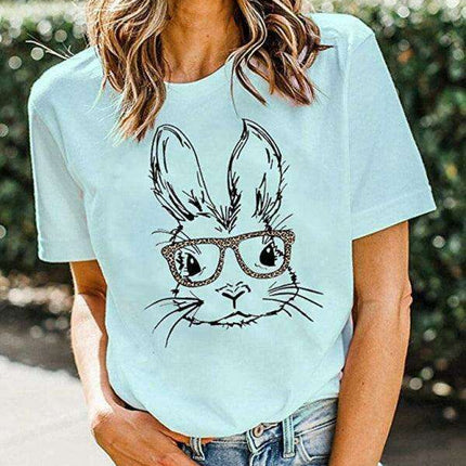 Leopard Print Bunny Graphic T-Shirt - Stylish Women's Casual Wear for Everyday Elegance