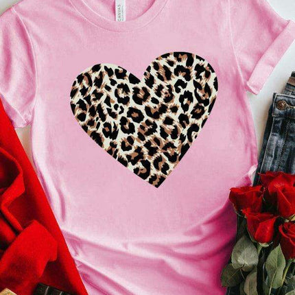 Leopard Print Love Drop-Sleeve Cotton Tee