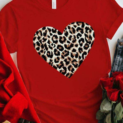 Leopard Print Love Drop-Sleeve Cotton Tee