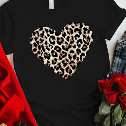 Leopard Print Love Drop-Sleeve Cotton Tee