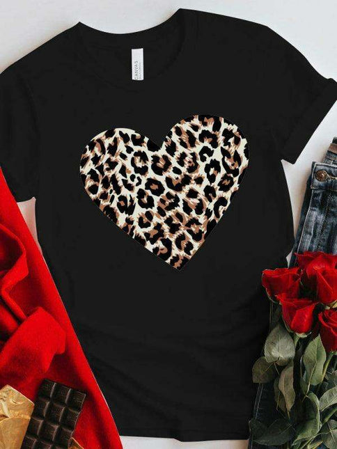Leopard Print Love Drop-Sleeve Cotton Tee