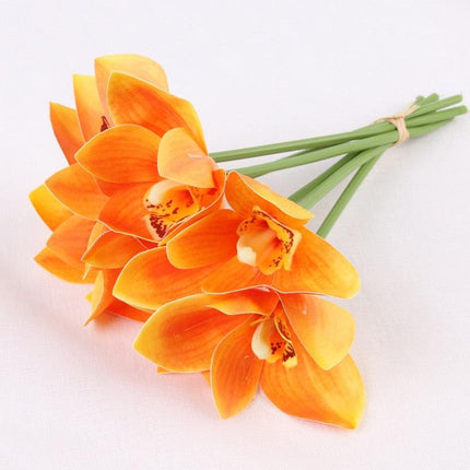Lifelike Butterfly Orchid Flower Bouquet - 6-Piece Colorful Arrangement - Très Elite