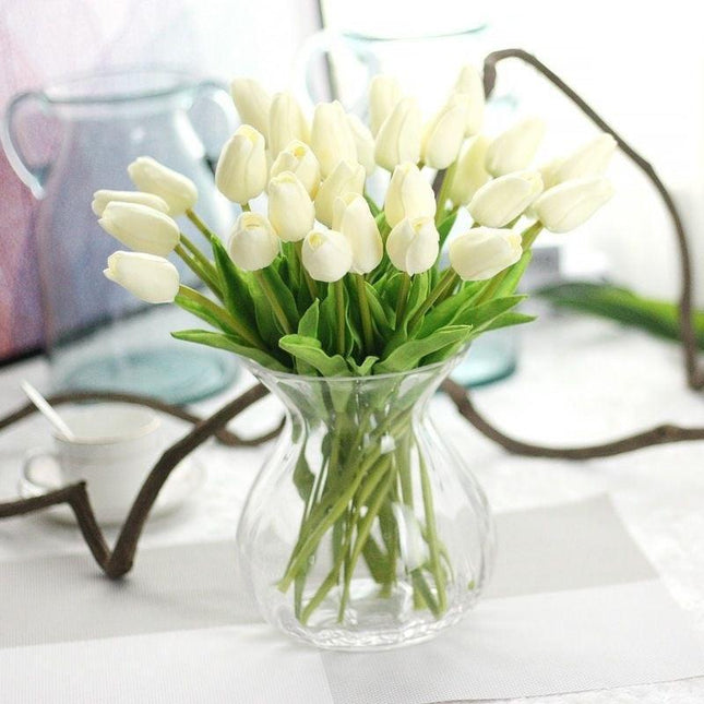 Lifelike PU Tulip Floral Arrangement - 5-Piece Set for Stylish Home Accents - Très Elite