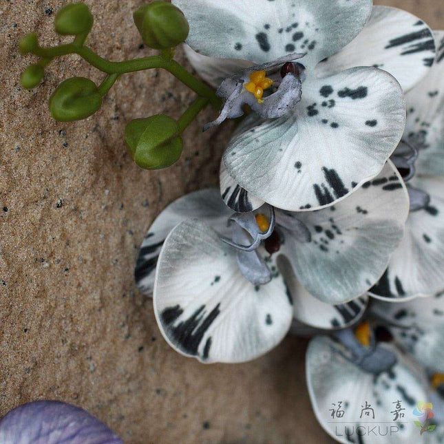 Lifelike Premium Latex Foam Moth Orchid Stem with 9 Beautiful Blossoms - Très Elite