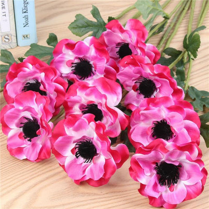 Lifelike Silk Anemone Floral Arrangement Set - 15-Piece Elegance Collection for Home and Events - Très Elite