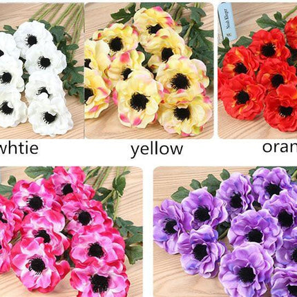 Lifelike Silk Anemone Floral Arrangement Set - 15-Piece Elegance Collection for Home and Events - Très Elite