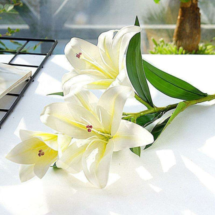 Lifelike White Lily Floral Branch - Real Touch 3D Printed Home Decor - Très Elite