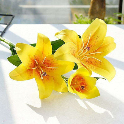 Lifelike White Lily Floral Branch - Real Touch 3D Printed Home Decor - Très Elite