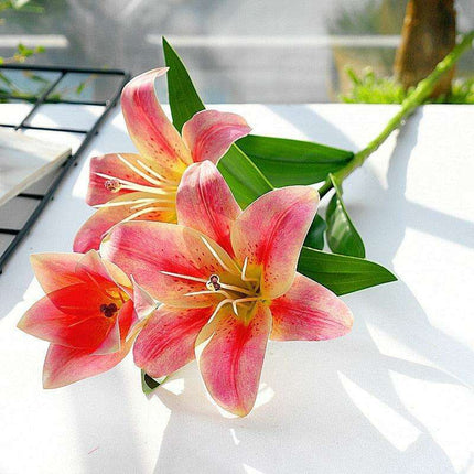 Lifelike White Lily Floral Branch - Real Touch 3D Printed Home Decor - Très Elite