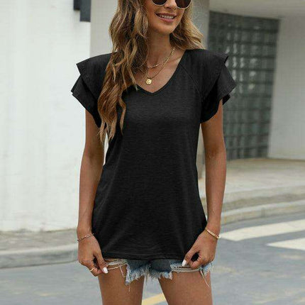 Lotus Blossom Elegant Ruffle Sleeve V-Neck Top by JakotoSummer