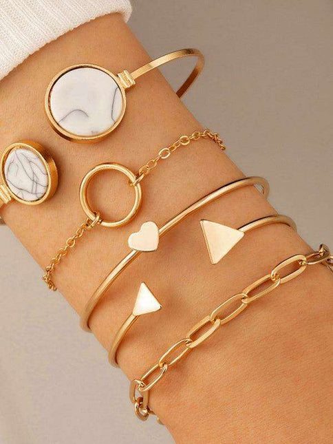 Love Triangle Geometric Bracelet Collection - 5-Piece Set with Stylish Cutout Design