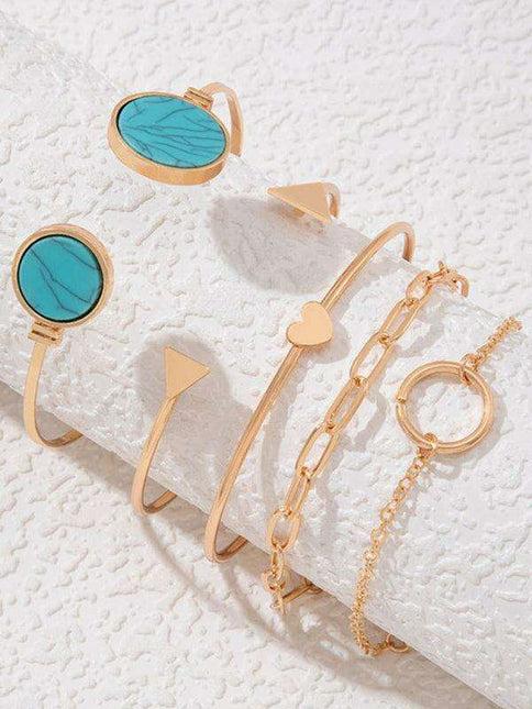 Love Triangle Geometric Bracelet Collection - 5-Piece Set with Stylish Cutout Design