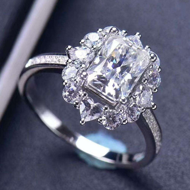Luminous Luxury: 2 Carat Lab-Grown Diamond Sterling Silver Ring with Platinum Details