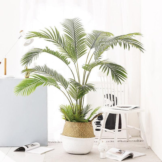 Lush Oasis 96cm Faux Palm Tree with Monstera Leaves - Chic Indoor Decor