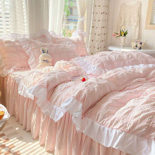Luxe Double Layer Lace-Embroidered Bedding Set for Ultimate Comfort