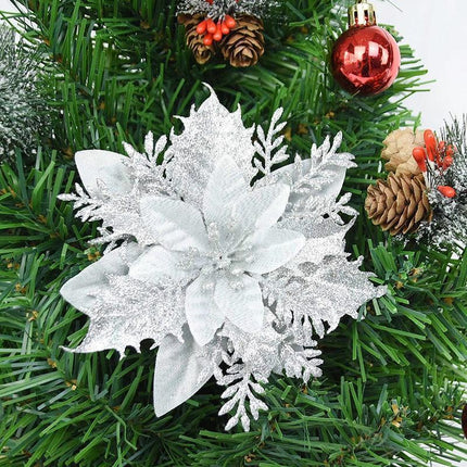 Luxe Golden Red Sparkling Flower Ornaments for a Glamorous Christmas Tree Decor - Très Elite