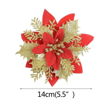 Luxe Golden Red Sparkling Flower Ornaments for a Glamorous Christmas Tree Decor - Très Elite
