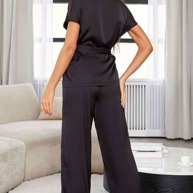 Luxe Lace-Trimmed V-Neck Lounge Ensemble for Elegant Comfort