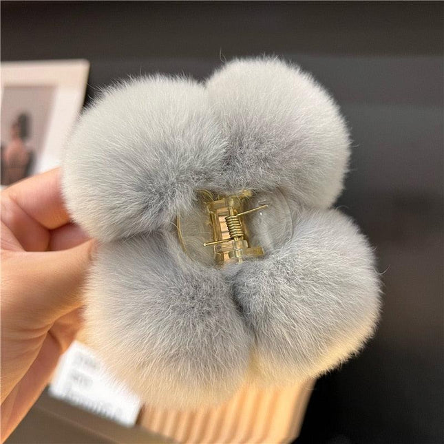 Luxe Rabbit Fur Shark Clip - Chic Hair Claw Accessory