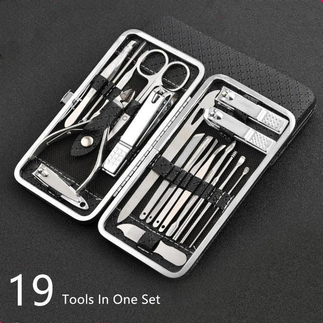 Luxurious 19-Piece Professional Stainless Steel Nail Care Set for Men