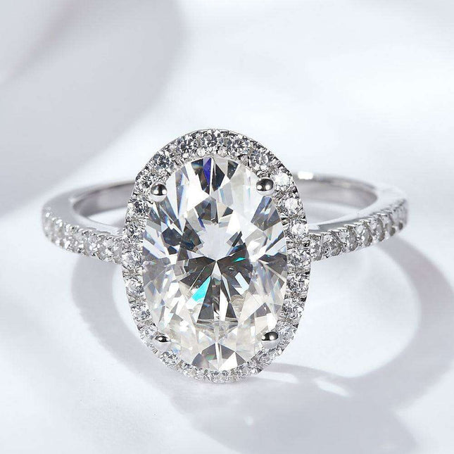 Luxurious 4.5 Carat Lab-Diamond Halo Sterling Silver Ring Set with Gift Box