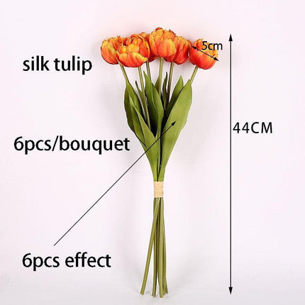 Luxurious 6-Piece Silk Tulip Flower Arrangement for Elegant Home Styling..