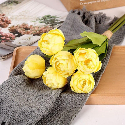 Luxurious 6-Piece Silk Tulip Flower Arrangement for Elegant Home Styling..