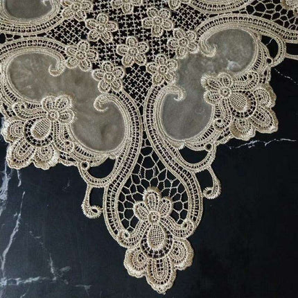 Luxurious Euro-Chic Velvet Tablecloth with Crochet Detailing - Très Elite