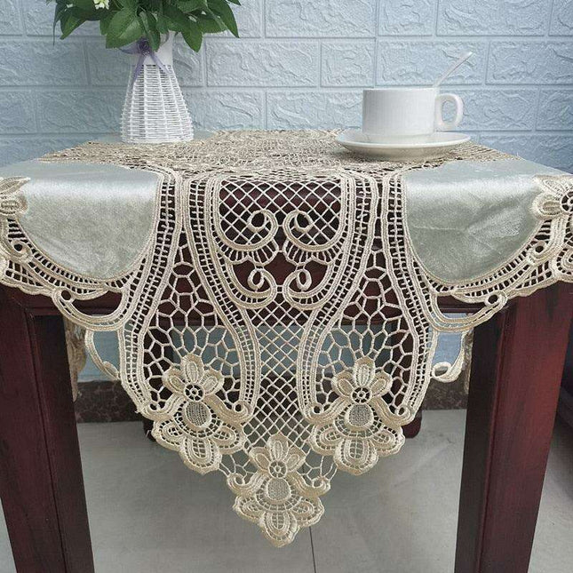Luxurious Euro-Chic Velvet Tablecloth with Crochet Detailing