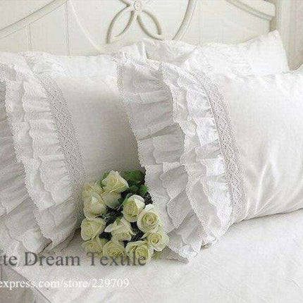 Luxurious European-Style White Satin Lace Pillowcase Set - Infuse Your Bedroom with Elegance - Très Elite